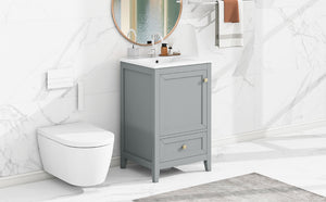 English Elm 20" Bathroom Vanity With Ceramic Sink, Soft-Close Door & Drawer - Stylish Grey Storage Solution N725P185452E