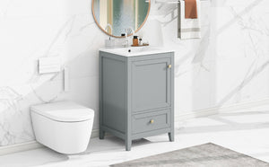 English Elm 20" Compact Bathroom Vanity Grey Mdf Cabinet Ceramic Sink Soft Close Storage N725P351851E