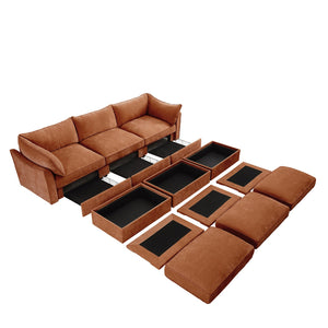 English Elm 3 Seater Sofa With 3 Ottomans, Stylish Chenille Home Theater Sleeper With Storage & Comfort Features W3041S00208
