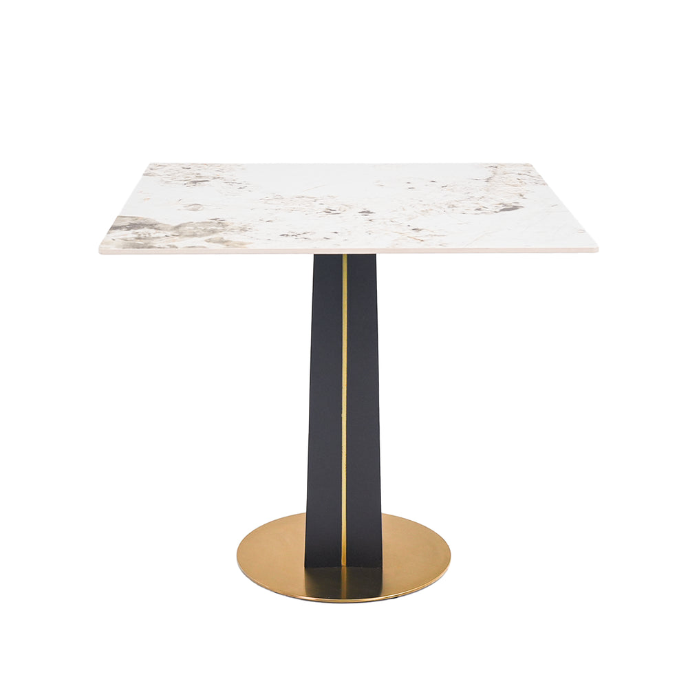 English Elm Modern Square Negotiation Table - Elegant White Sintered Stone Top With Black Legs & Gold Base W1535S00589