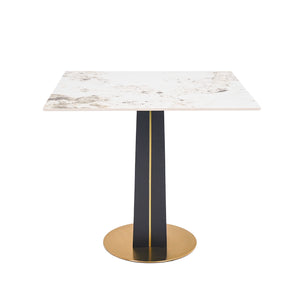 English Elm Modern Square Negotiation Table - Elegant White Sintered Stone Top With Black Legs & Gold Base W1535S00589