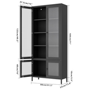 English Elm Large Metal Storage Cabinet with 4 Waffle-Grid Tempered Glass Doors, 5 Shelves, Rust-Resistant Steel Finish W2378P176273