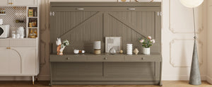 English Elm Queen Murphy Bed Cabinet with Vanity Desk Hydraulic Lift Mirror Distressed Finish Gray LP000766AAE-1