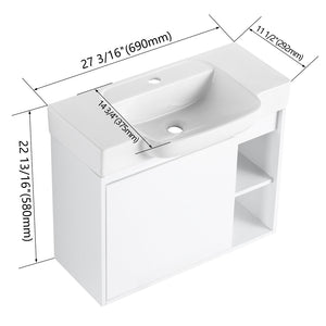 English Elm 28'' Floating Bathroom Vanity with Ceramic Sink Soft Close Door Melamine Cabinet Glossy White W999P426642