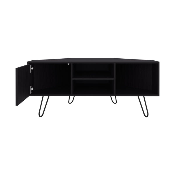 English Elm TV Stand Engineered Wood 1 Door 3 Shelves 4 Legs Black — Compact Modern TV Console, Stable Storage B097P350288