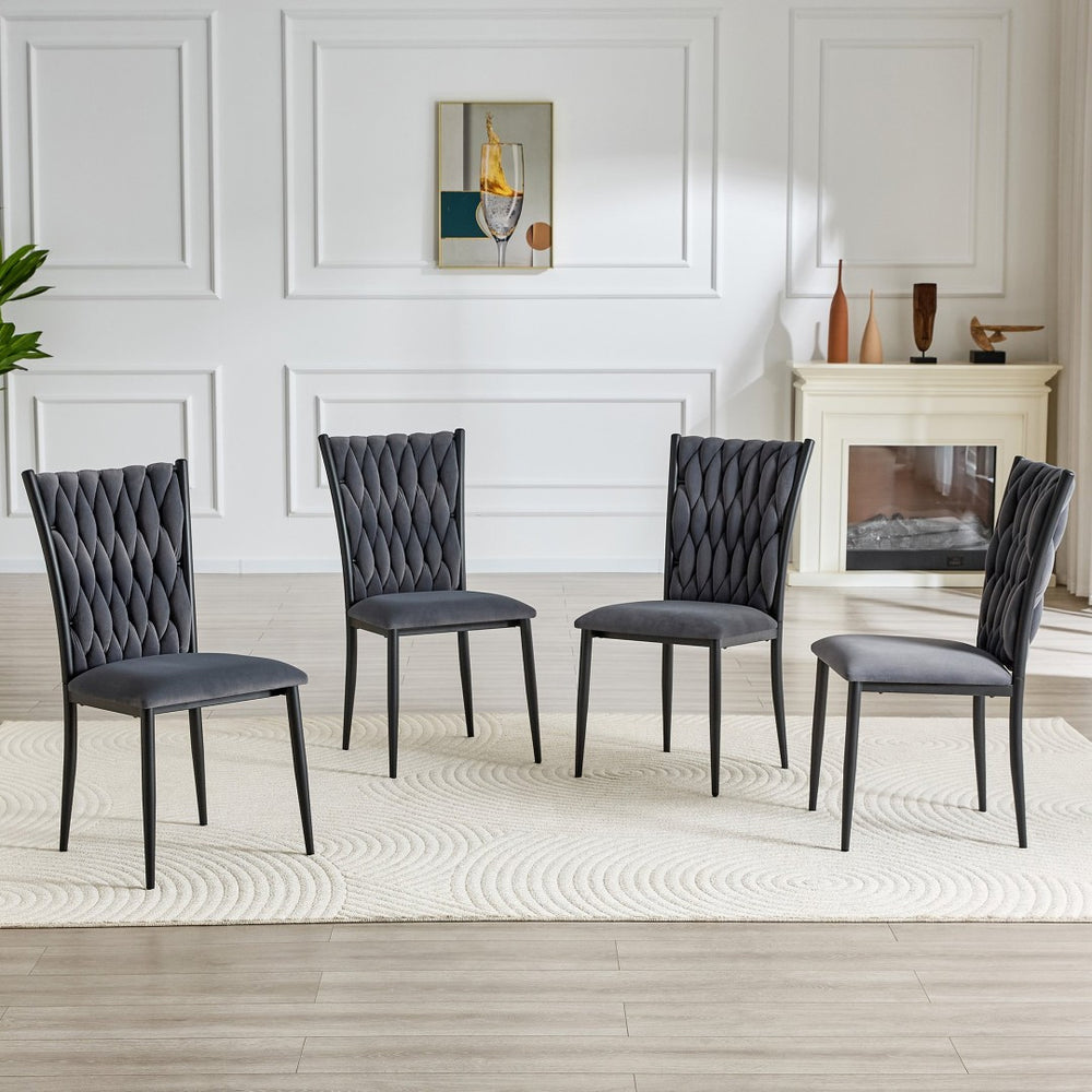 English Elm Elegant Velvet Tufted High Back Dining Chair with Tapered Metal Legs for Modern Rooms W3875P401461