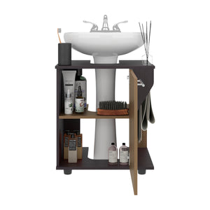 English Elm Under Sink Storage Cabinet with 2 Doors and Shelves — Sleek Oak & Black Wengue Finish for Bathrooms Natural+Black 25.98 L x 27.17 W x 4.72 H B097P395901