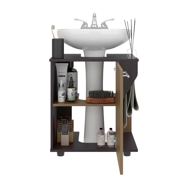 English Elm Under Sink Storage Cabinet with 2 Doors and Shelves — Sleek Oak & Black Wengue Finish for Bathrooms Natural+Black 25.98 L x 27.17 W x 4.72 H B097P395901