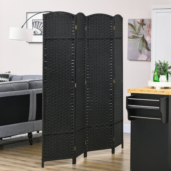 English Elm Homcom 4-Panel Folding Room Divider - Stylish Privacy Screen For Home Office & Bedroom, Black Finish W2225P200678