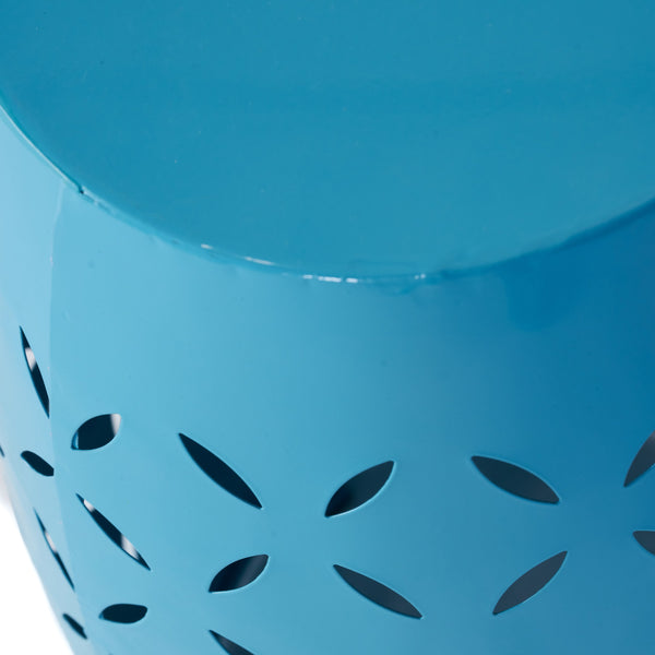 English Elm Christopher Knight Home® - LILAC Sculptural 12" Cylindrical Accent Side Table with Laser-Cut Iron Floral Design, Weather-Resistant Finish Blue N770P365805B