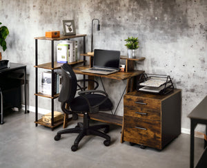 English Elm Nypho Weathered Oak & Black Writing Desk with 2 Drawers, Ladder Metal Base, USB & Power Ports B2726P243688