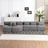 English Elm 143.7" Upholstered Sofa Free-Combined Sofa Couch With Two Chaise Lounge and Five Back Pillows For Living Room, Light Gray