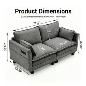 English Elm Modern Chenille Three Seat Sofa with Ottoman Usb Charging Ports and Storage Pockets Dark Grey W2519S00003