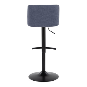 English Elm Toriano Adjustable Swivel Barstool Set of 2 — Mid-Century Padded Fabric Seat, Black Metal Base, Footrest Blue B202S01036