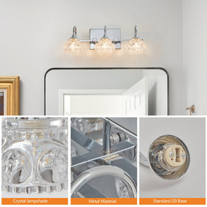 English Elm 17" Nickel Vintage Crystal Vanity Light - 3-Light Hardwired Bathroom Mirror Sconce with Clear Shades and Iron Accents W2312P374820