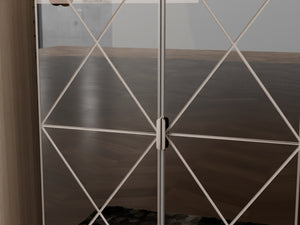 English Elm Elegant Mirrored Cabinet with Frosted Glass Carvings, Vertical Shoe Storage, Silver Handles 49x16x8" W760P196538