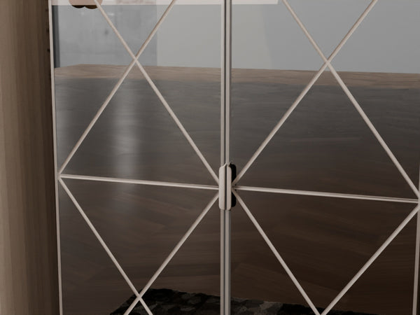 English Elm Elegant Mirrored Cabinet with Frosted Glass Carvings, Vertical Shoe Storage, Silver Handles 49x16x8" W760P196538