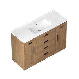 English Elm 48"dark Brown Vanity with 6 Drawers and Soft Close Doors for a Spa Bathroom Light Oak W3133S00026
