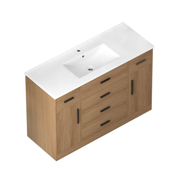 English Elm 48"dark Brown Vanity with 6 Drawers and Soft Close Doors for a Spa Bathroom Light Oak W3133S00026