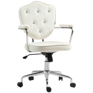 English Elm Homcom Elegant Swivel Office Chair In Velvet-Feel Fabric, Adjustable Height, Chic Cream White Design W2225P250017