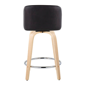 English Elm Toriano 24" Set Of 2 Modern Fixed-Height Counter Stools With Swivel, Black Faux Leather & Wood B202S00129-GIGA