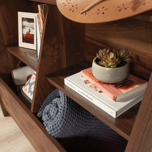 English Elm Bookcase, Medium Brown Engineered Wood With Adjustable Shelves & Dual-Purpose Footboard Design B356P402602