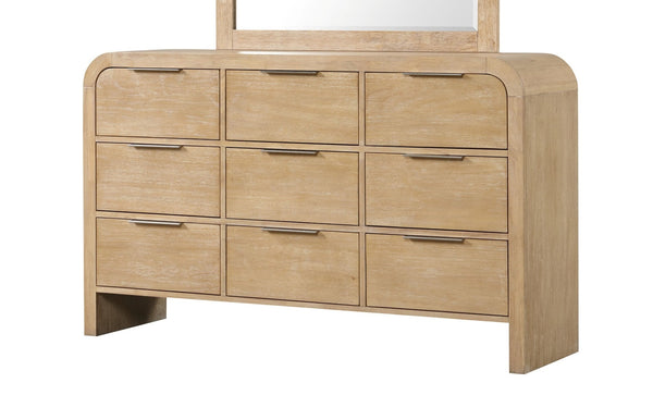 English Elm Contemporary Rustic Tone 1pc Dresser with Felt-Lined Top Drawers, Ball-Bearing Glides, Black Pulls, Bedroom Chic Natural 67 L x 22 W x 42 H B2741P406802