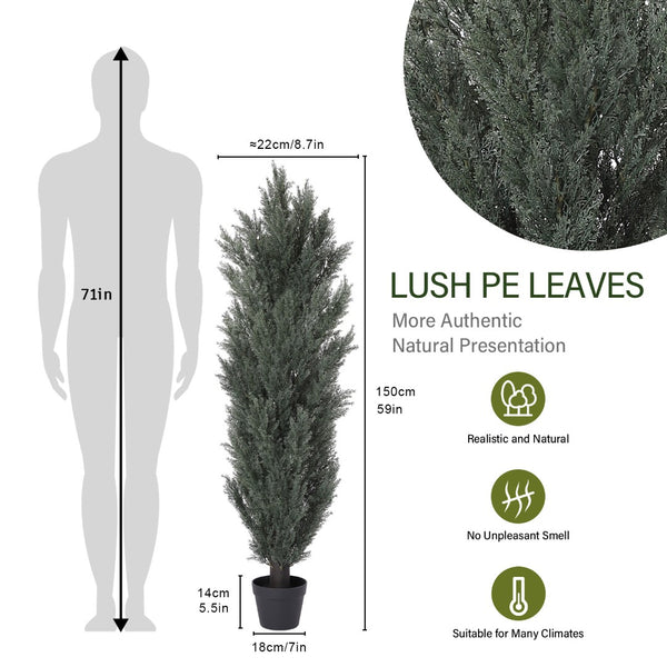 English Elm 5ft Faux Cypress Trees Set of 2 Realistic Tall Greenery for Entryway or Patio W2945P322200