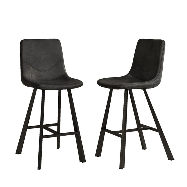 English Elm Faux Leather Counter Stools Set of Two Ergonomic Curved Back Metal Frame Kitchen Seating Black Pu W5096P400378