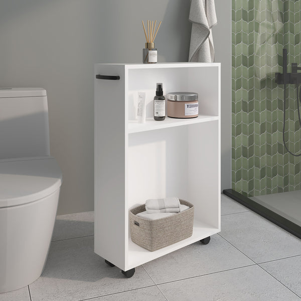 English Elm Storage Cart Compact 32.2" H with 2 Shelves & 4 Wheels, White Engineered Wood, Eco-Friendly Mobile Organizer B097P395913