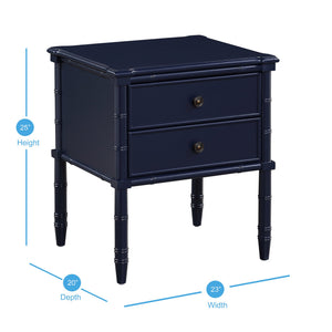 English Elm Emmett carved bamboo nightstand with 2 full‑extension drawers, brass knobs and floor‑protecting glides Dark Blue B050P376941