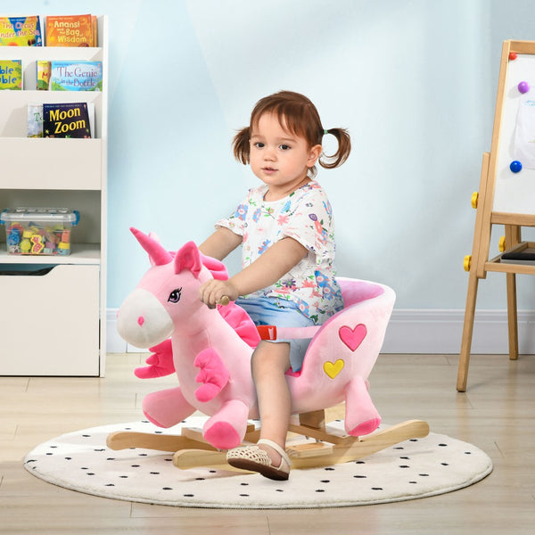 English Elm Qaba Plush Rocking Horse Toy with Galloping Sounds Sturdy Metal Frame for Toddlers W2225P217694