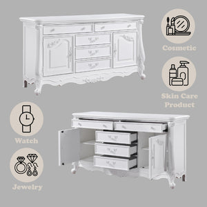 English Elm Latisha Elegant Finish Dresser with Spacious Drawers and Versatile Shelf for Organized Bedrooms White 72.5 L x 24 W x 41.56 H B2726P247632