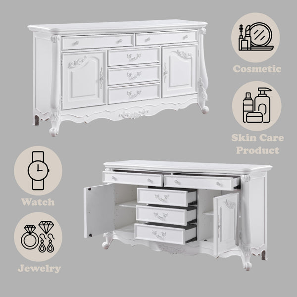 English Elm Latisha Elegant Finish Dresser with Spacious Drawers and Versatile Shelf for Organized Bedrooms White 72.5 L x 24 W x 41.56 H B2726P247632
