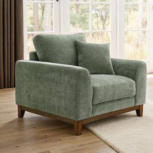 English Elm Olive Mid-Century Accent Chair with Walnut Trim, Tapered Legs & Soft Upholstery for Living Room B2741P396722