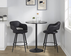 English Elm Margarite 26" Counter Stool Set of 2 — Matte Black Faux Leather Swivel, Armrests, Round Footrest B202S00348