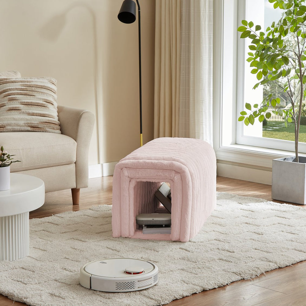 English Elm Ottoman Corduroy Storage Bench with Arch Hideaway Cat Nest, Plush Rabbit Feet, Versatile Seating Pink W1825P254871