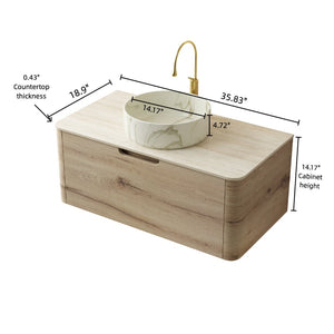 English Elm Xai 36" Floating Bathroom Vanity With Elegant Ceramic Sink, Plywood Storage & Sintered Stone Top W2615S00274-GIGA