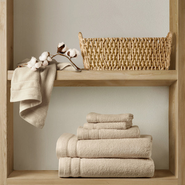 JLA Home Comfort Spaces - Quick 100% Cotton 6pc Towel Set — Plush Zero-Twist Terry, 400 GSM Quick-Dry, Absorbent & Durable Beige AM73-0247
