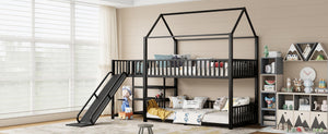 English Elm Full Metal House Bunk Bed with Slide Storage Stairs and Safety Rails for Kids W1580S00344