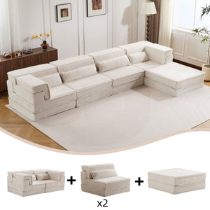 English Elm Compression Mahjong Sofa Bed - Versatile Modular Design, Cozy Circle Fleece, No Assembly, 4 Seater W3723S00035