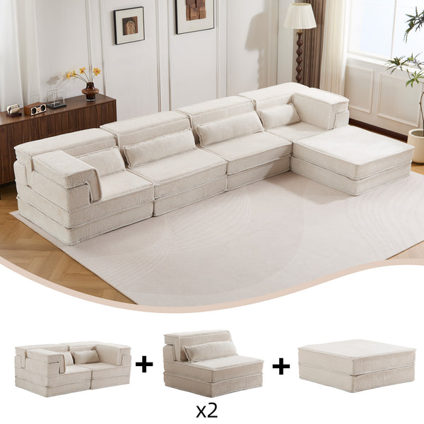 English Elm Compression Mahjong Sofa Bed - Versatile Modular Design, Cozy Circle Fleece, No Assembly, 4 Seater W3723S00035