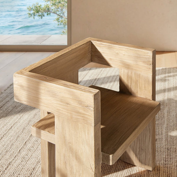 English Elm Avenel Reclaimed Elm Sculptural Accent Chair Wabi-sabi Solid Wood Architectural Statement Natural B2719P474445