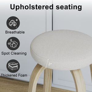 English Elm Swivel Backless Counter Stools Set of 2 with Fabric Seat Bentwood Legs Mid-century Modern Beige W3107P446979