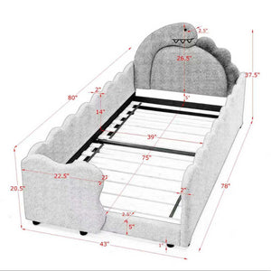 English Elm Twin Dinosaur Boucle Upholstered Kids Bed Solid Wood Frame with Padded Safety Rails Navy Blue W1413P384919
