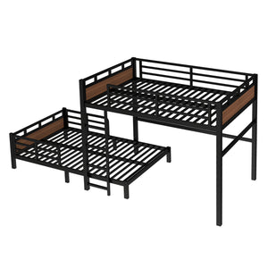English Elm Full Xl Metal Bunk Bed In Walnut - Versatile Separable Loft Bed With Safety Fence & Strong Frame W1580S00229