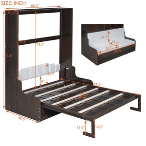 English Elm Queen Murphy Wall Bed with Integrated Chair Espresso Cabinet for Studio Apartments Espresso LP000791AAP-3