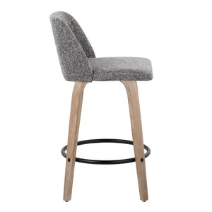 English Elm Toriano 26" Mid-Century Modern Swivel Counter Stools In White-Washed Wood & Grey Noise Fabric - Set Of 2 B202S00414-GIGA