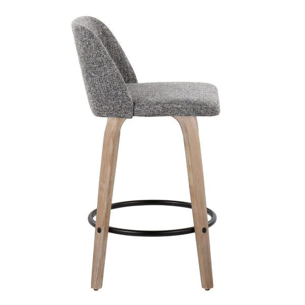 English Elm Toriano 26" Mid-Century Modern Swivel Counter Stools In White-Washed Wood & Grey Noise Fabric - Set Of 2 B202S00414-GIGA