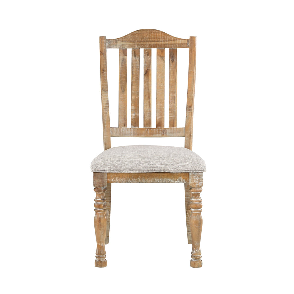 English Elm Traditional Weatherford Farmhouse Chairs Set of 2, Wheat Acacia Veneer Vertical Slat-Back Side Chairs with Textured Upholstery B011P239563